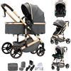 Mobayta Passeggino 3 in 1 neonati fino a 22KG passeggino compatto con maniglia regolabile passeggino cittadino Alluminio con paesaggio elevato combinazione passeggino trio (H9-Dark grey, H9)