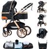ALYIKOU trio passeggino neonati in offerta, passeggino trio, passeggino 3 in 1, pneumatici in gomma, con accessori, Gondola, Adaptateurs, 25 kg