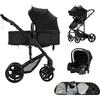 Aveainelle Passeggino trio, Passeggino 3 in 1, Navicella neonato, Sistema da viaggio e seggiolino auto, per neonati bambini 0-36 mesi (Nero)