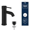 GROHE Essence Miscelatore Lavabo Monocomando con Set Scarico Pop-Up Push-Open (Taglia S 208mm, Leva Metallica, Cartuccia Ceramica 28 mm, Risparmio Idrico ed Energetico), Nero Opaco