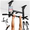 DH FitLife Sbarra per Trazioni da Soffitto 4 in 1 fino a 300 kg, Pull Up Bar Multifunzione per Home Gym, 8 Impugnature Antiscivolo, 3 Occhielli per Sacco da Boxe & Sling Trainer, Stabile & Sicura
