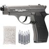 Generico Pistola CO2 softair M84 full metal nera, POTENZA 0,9 JOULE, caricatore thin 15 colpi, sicura/singolo, CO2 nel calcio, 165mm 700g, bundle 1000 pallini + 5 bombolette