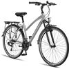 Licorne Bike Bicicletta da trekking Premium da 28 pollici, adatta a uomini, donne, ragazzi e ragazze, con cambio Shimano a 21 marce, L-V-ATB, Donna, nero/grigio, 28 inches