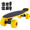 DFWYG Mini Cruiser Skateboard 22 Penny Board In Plastica con Equipaggiamento Protettivo, Ruota In PU Smerigliato, Carico 150 Kg, Skateboard Completo per Bambini Principianti Adolescenti Adulti,Giallo