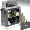 tectake® Cucina da Campeggio, Mobile da Campeggio con Piano di Lavoro, Ripiani Portaoggetti, Cucina da Esterno Idonea per Fornello a Gas, Telaio in Alluminio, Borsa per Trasporto, 76x53,5x107cm - Nero
