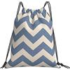 Generic Zaino con Coulisse Blue Beige Stripe Sacca Sportiva Fashion Sacche Sportive Unisex Borsa Coulisse per Escursionismo Viaggi Palestra 36x42cm