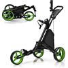 COSTWAY Carrello da Golf Pieghevole con 3 Ruote, Struttura in Alluminio, Cinghia Elastica, Portaombrello Regolabile e Porta Bicchiere, Segnapunti e Freno a Pedale (Rosso)