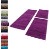 Carpettex Bordo del letto Shaggy tappeto Set di runner 3 pezzi Pila alta Pianura Pila lunga, colore:Viola, set letto:2 pezzi 60x110 + 1 pz 80x250