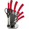 KASANOVA Set 5 coltelli rossi con forbici, affilacoltelli e stand