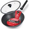 STONELINE SMART Padella Wok 30 cm, 4,8 L Padella Induzione Grande con Coperchio, Manico Removibile, Alluminio Pressofuso, Tutti Piani Cottura, Antiaderente con Vere Particelle di Pietra, Grigio
