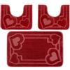 PARAMAISON Tappeti Bagno 3 Pezzi, Coordinati Design Cuori Morbido Antiscivolo Pelo Corto | Rosso