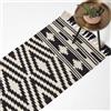 HOMESCAPES Tappeto Kilim intrecciato a mano in 100% cotone, per corridoio, 66 x 200 cm, motivo geometrico tradizionale Dinan, con nappe, colore: bianco e nero