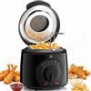 SUPERLEX Friggitrice con grasso, 1 l, elettrica, 950 W, compatta, mini friggitrice ad olio con regolazione della temperatura, filtro in acciaio inox, per patatine fritte, pollo, pesce, snack per