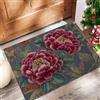 MULERN Zerbino Floreale Di Lusso per Interni, Rosso Verde, Tappeto Lavabile 40x60cm con Retro Antiscivolo, Stampa Ricamo Di Peonia, Sottile in Finta Lana Super Morbida, per Ingresso, Camera