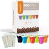 marketcaffe 500 palettine legno + 500 Bicchierini Plastica per caffè e liquori 80cc vari colori Bar macchina caffè (Multicolor) made in Italy Aristea