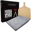 CUORE LAVICO Piastra Refrattaria in Pietra Lavica Etnea 35x30x1,5 cm - Leggera, Resistente, Utilizzabile in Forno, Gas o Barbecue - Ideale per Pizza e Pane (35x30x1,5 CM + PALA PIZZA)