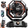 coldSky Ventilatore da campeggio con ventola a batteria con lanterna a 4 LED, ventilatore da tavolo a 8 velocità con telecomando, ventilatore portatile da esterno con gancio per tenda, interruzioni di