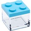 Omada Design set 24pz scatolina tipo mattoncino in plastica trasparente con tappo colorato 5x5x5 cm,100% made in Italy (24 Pezzi Celeste)
