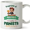Mugffins Tazza Personalizzata in ceramica per PIANISTA uomo 11 oz / 350 ml - In italiano - Proprietà di - Idea regalo per compleanno, anniversario, natale, laurea