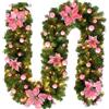 Zilimontt Ghirlanda di Natale, 2,7 m, luci LED, lunghezza personalizzabile, pianta rampicante rosa, per scale, camini, ghirlande, decorazioni natalizie
