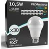 Eurocali 30 x Lampadine LED E27 10.5W Opaca 1055 lumen - Forma: Goccia A60 - Luce Bianco Naturale 4000K - Fascio Luminoso 200°
