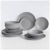 IlGruppone 18 Piatti, 6 Coperti Completi - Servizio da Tavola in Gres Porcellana Smaltato, Piatti con Certificazione Contatto Alimentare per Microonde e Lavastoviglie - Design Moderno, Grigio
