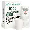 ecodrinks - 1000 Bicchieri Caffe Carta Da 90ml - Set Bicchierini Monouso per Bevande Calde/Fredde - Biodegradabili, Eco-friendly e Made in Italy, Bianco
