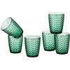 Baroni Home Set 6 pz Bicchieri Wave in Vetro Colorati e Decorati con Righe in Rilievo 30 CL, Bicchieri Eleganti Lavabili in Lavastoviglie, 8x8x9,5 cm Verde