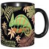 HRRASFAZF Tazza Caffe Latte Te in Ceramica,330 Ml,Tazza Divertente e Originale per Gli,tazza regalo,Camaleonte Lucertola fiori tropicali. Rettile verde americano o serpente