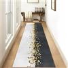 Siunwdiy Tappeto da Cucina Moderno Nero, Bianco e Oro Tappeto Cucina Corridoio 4.8 metri Antiscivolo Lavabile lungo Tappeto Passatoia Camera Lavabile Tappeto Per Cucina Soggiorno camera Bagno,Nero,90x480cm