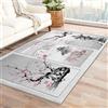 Sxakswol Tappeto Salotto Fiori di Ciliegio Giapponesi Pelo Corto Tappeto Camera da Letto 3D Stile Asiatico Grigio Tappeti da Soggiorno 80x120 cm Antiscivolo Lavabile per Cucina, Corridoio Y4280