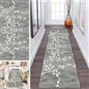 LUMIPAP Tappeto a passatoia per cucina e corridoio, antiscivolo, lavabile, per corridoio, lavanderia, 40 x 100 cm, grigio chiaro con cuori di pesca e foglie