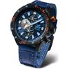 Vostok Europe Almaz Space Station Orologio da uomo multifunzione con cinturino in pelle, nero/blu, Bracciale