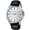 Casio Orologio da polso da uomo al quarzo classico cinturino in pelle nero cassa in ottone display analogico bianco - MTP-V004L-7A
