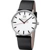 Regent Orologio da uomo con cinturino in pelle in acciaio inox orologio da stazione al quarzo grande data Big Date, Argento-nero-bianco, cinghie