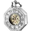 BOSHIYA Orologio da tasca meccanico vintage da uomo, luminoso, stile steampunk, con catena, quadrante scheletrato, numeri romani, idea regalo per la festa del papà, Ottagono-Argento, Retro