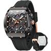 OLEVS Orologio da uomo quadrato di lusso automatico a carica automatica scheletro marrone traspirante cinturino in pelle vestito multi-calendario impermeabile fasi lunari elegante regalo adatto, 2942