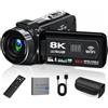 Cuifati Videocamera 8K Videocamera da 64 MP, per con Zoom Digitale WiFi 18X con Visione Notturna IR, Touch Screen da 3,0 con Luce di Riempimento, Messa a Fuoco Automatica,