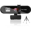 Suammiitstrieadea Webcam per computer con messa a fuoco automatica HD USB online regolabile per PC con microfono cablato di ricambio webcam esterna videocamera nera 4K
