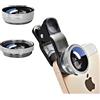 ANJIELO SMART Kit obiettivi 3 in 1 per fotocamera cellulare, grandangolare, macro e fish-eye, universale, per smartphone, iPhone, Samsung, Android, argento