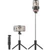 Cuifati Treppiede per selfie stick per telefono, estensibile, pieghevole e flessibile con telecomando wireless, base girevole, portatile e leggero, alimentato a batteria (nero)