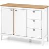 KOMFOTTEU Credenza da cucina con 3 cassetti e 1 armadio con ante e protezione antiribaltamento e ripiano regolabile, per soggiorno, cucina, sala da pranzo, 106 x 40 x 80 cm