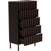 UEV Cassettiera Naturale con 5 Cassetti, Settimino Salvaspazio con Motivo a Doghe di Legno, Cassettiere Camera da Letto Solida e Stabile con Design Antiribaltamento, 60 x 34 x 110 cm, Noce