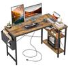 BEXEVUE Scrivania da gioco a forma di L, 120 x 70 cm, scrivania per computer con borsa portaoggetti, piccola scrivania da ufficio con grandi ripiani reversibili, stazione di lavoro per studio, gioco