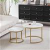 GrandCA HOME Set di 2 Tavolini Rotondi a Incastro con Piano in Finto Marmo, Tavolino da Caffè per Soggiorno, Oro (60x60x45cm e 40x40x35cm)