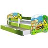 ACMA Letto per Bambino Cameretta per Bambino con Materasso Cassetto Rete a doghe II VERDE (20 L'escavatrice, 160x80 + Cassetto)