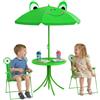 Outsunny Tavolo da Picnic per Bambini, Set Tavolo e Sedie con 2 Sedie Pieghevoli e Ombrellone Removibile, Tema Rana, Set da Esterno per Giardino, Patio, Verde
