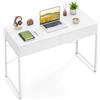 COSTWAY Scrivania per Computer con 2 Cassetti, Scrivania Porta PC con Telaio in Metallo e Legno, Posizione da Lavoro per Studio e Ufficio, Portata 100 kg, 112 x 48 x 76 cm (Bianco)