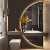 Dijateman Mezza Luna Anti Nebbia Specchio da Bagno con Illuminazione, 3 Colori Retroilluminato Intelligente Specchio Cosmetico, con Interruttore Tattile(Right cut,20''x40'')