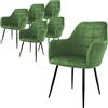 ECD Germany Set di 6 Sedie Sala da Pranzo con Schienale e Braccioli Verde Chiaro Salvia Poltrone Soggiorno Cucina con Rivestimento in Velluto e Gambe in Metallo Poltroncine da Salotto Confortevoli